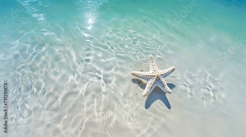 Amazing and beautiful underwater world with starfish on a sandy