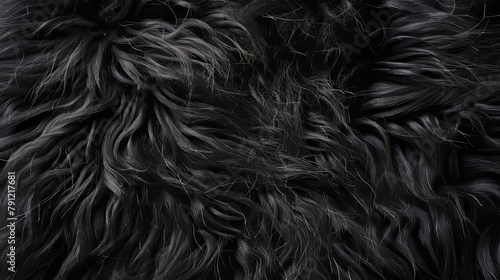 Close-up of a luxurious black fluffy eco fur pillow, epitomizing modern comfort on an isolated background