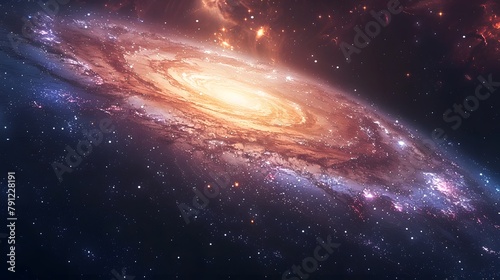 Spiral Galaxy Core Radiance, Cosmic Dust Trails, Starry Space Ambiance, Interstellar Nebula Clouds