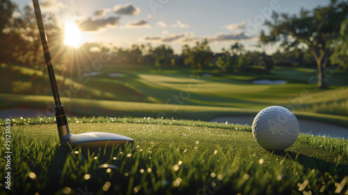 Golf Club and Ball at Sunrise