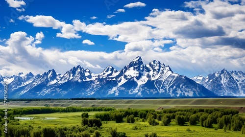 Panoramic view of snow capped mountains in Yellowstone National Park, Wyoming