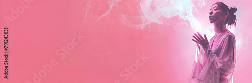 Enchanting priestess mentor web banner. Priestess mentor isolated on pink background with copy space.