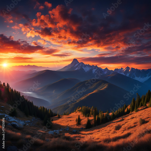 mountain sunset view, travel wallpaper 