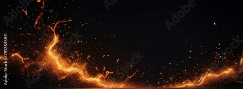 Fire Particles On Hot Black Background realistic image, ultra hd, high design very detailed Free Photo, Fire sparkle burn effect on isolated black background