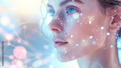 An individual with flawless and youthful skin thanks to the use of synthetic biology to produce rejuvenating and regenerative cells. .