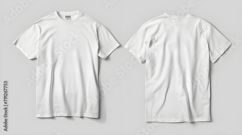 White T-shirt mockup with front and back views isolated on grey background. Grey Background T-Shirt Mockup Front and Back