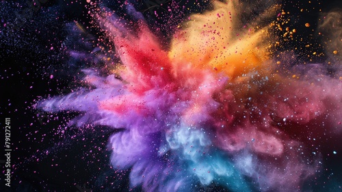 Colored chalk powder exploding against a black background