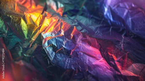 Holographic foil textures creating an iridescent rainbow effect