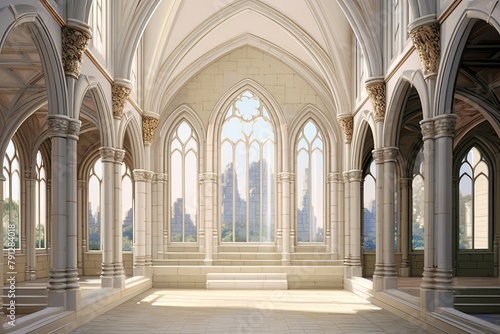 Neo-Gothic Castle Foyer Concepts: Clerestory Windows & Parapet Indoor Views Delight