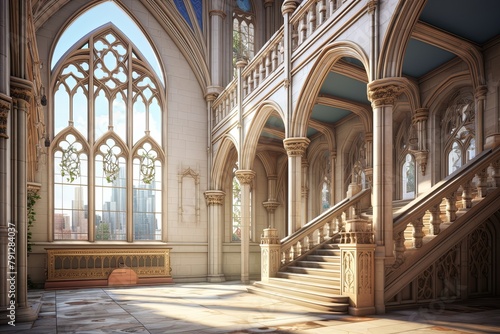 Neo-Gothic Castle Foyer Concepts: Clerestory Windows Parapet Indoor Views