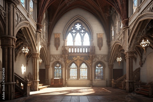 Neo-Gothic Castle Foyer Concepts: Clerestory Windows & Parapet Indoor Views Voyage