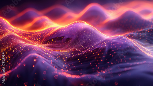 Pink and purple glowing 3D landscape with smooth and wavy terrain