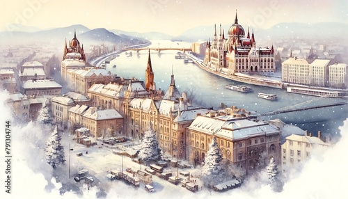 Watercolor painting of Budapest, Hungary