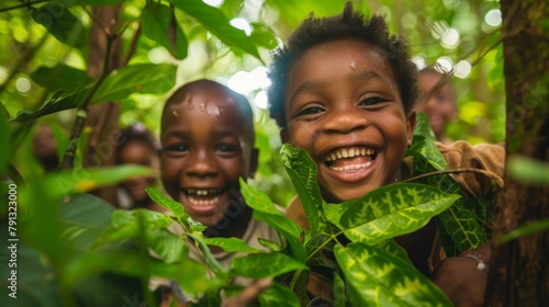 Portrait of Children actively participate in a forest conservation effort, Capture the excitement for wildlife habitat restoration project, Environment protection, Save word Save life