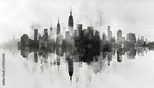 Contemporary style minimalist artwork poster collage illustration of NY city b&w grafic style