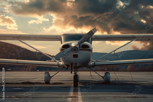 Single engine airplane at rural airport