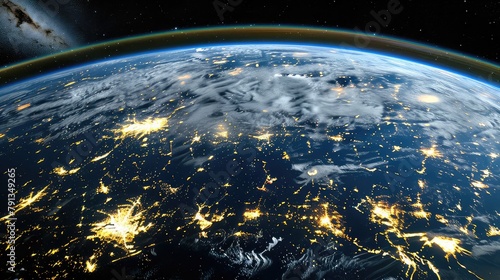 View of the Earth from space. Night lights of big cities. The Earth's urban heartbeat, pulsating with vibrant city lights.