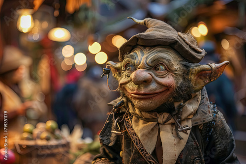 A goblin merchant in a bustling fantasy market