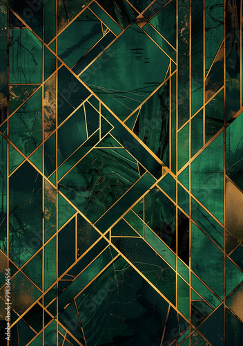luxury artdeco pattern in emerald gold, wallpaper for business presentation, wedding cards
