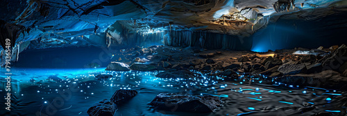 a cave illuminated by blue Phosphorus