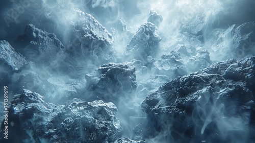 A space scene with a lot of rocks and snow