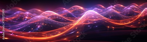 Colorful glowing waves of light undulate across the screen.