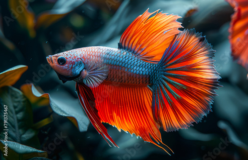 Betta fish siamese fighting fish in aquarium. Beautiful colorful fish