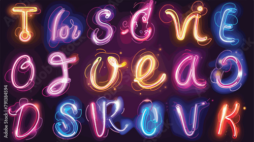 Realistic neon character typeset vector Hand drawn st