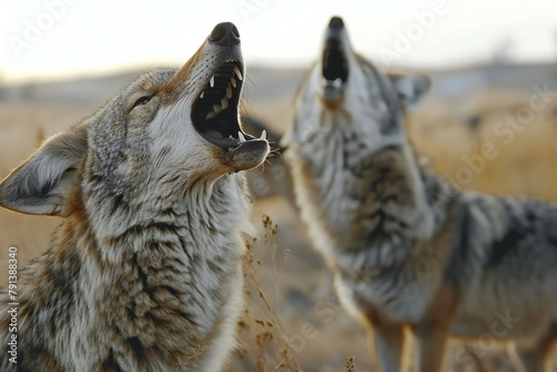 Coyote howling in the field, Wildlife scene from nature