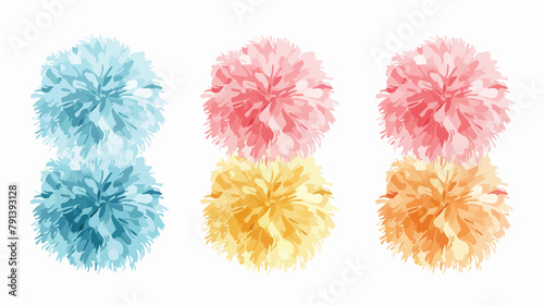 Set of Four pastel colored pom poms of different size