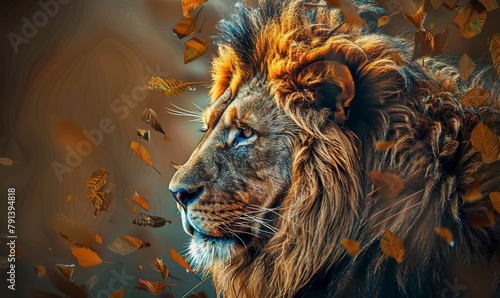 Lion animal abstract wallpaper. Contrast background panthera in vivid colors, Generative AI