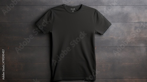 Black t-shirt mockup on wooden background. 3d render