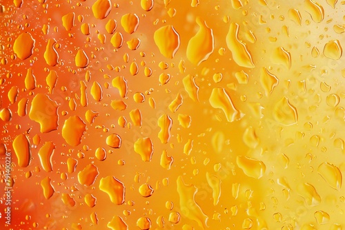Water drops on glass with orange and yellow background, Abstract texture
