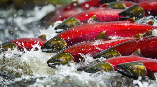 Canada, British Columbia, Adams River. Sockeye salmon split shot. 