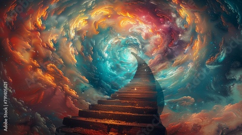 A staircase leading into a swirling vortex of colors