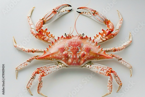Crab on a white background, close-up, top view