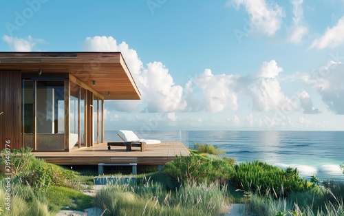 Minimalistic Design, Mountain Backdrop, Water Outlook, Tranquil Coastal Abode