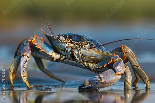 Blue crayfish in the water, Wildlife scene from nature