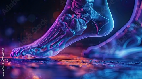 An X-ray image showcasing the internal anatomy of the human ankle, highlighting the intricate network of bones, ligaments, and tendons that provide stability and support for the foot.