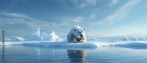 Simplified 3D visual of a polar bear on a small ice floe, representing the impact of global warming in the Arctic