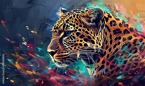 Leopard animal abstract wallpaper. Contrast background panthera in vivid colors. Generative AI