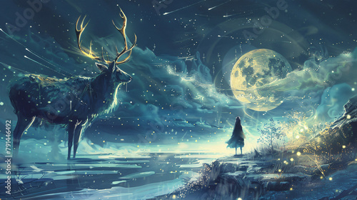 Deer and person with antlers fantasy pagan winter 