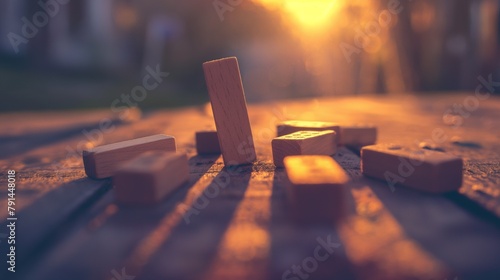 A Stack of Wooden Dominoes On The Ground.