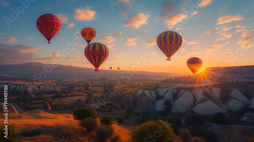 Cappadocia's Canvas: Sunrise Ignites Balloons Over Fairy Chimneys