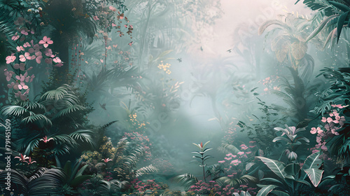 Dreamy surreal fantasy landscape lush vegetation 