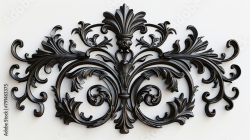 Blank mockup of a cast iron sculpture plaque with intricate scrollwork and leaves. .