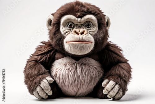 Gorilla stuffed toy sitting, isolated on white background, 3D rendering