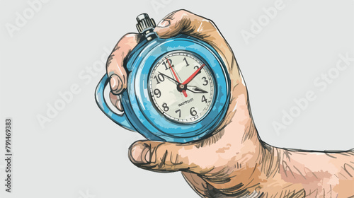 Hand firmly gripping a blue stopwatch set to 60 minute