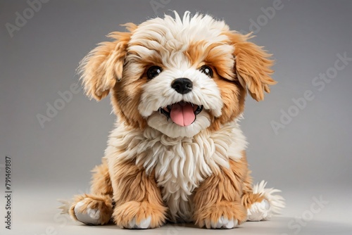 Adorable fluffly dog stuffed toy standing, isolated on white background, 3D rendering