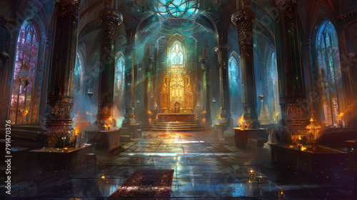 Fantasy interior of a temple. church.